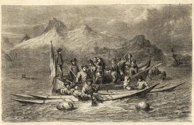 Harp Seal Hunt - Polowanie na foki na Grenlandii - Grawerowanie z „” The Illustrous Universe”” 1866