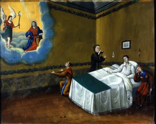 Uzdrowienie chorego. Ex voto z 1840 roku z sanktuarium Marii delle Grazie di Monza.