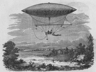 Henry Giffard testuje 44-metrowy aerostat parowy. W „Albumie nauki””, Editions Jouvet