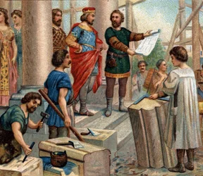 Epizody historyczne znanych miast: Clovis elitarny Paryż jako stałe miejsce zamieszkania (w 508). Chromolitografia XIX wieku.