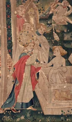 Historia św. Piata i św. Eleutery, scena 12: Zmartwychwstanie córki trybuna Szczegół.