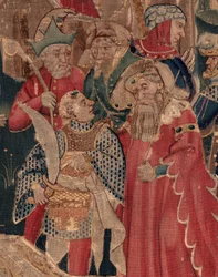 Historia św. Piata i św. Eleutery, scena 12: Zmartwychwstanie córki trybuna Szczegół.