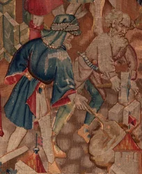 Historia św. Piata i św. Eleutery, scena 5 Szczegół. Środkowy lewy. Murarze.