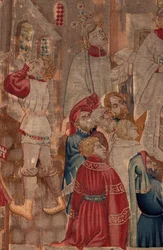 Historia św. Piata i św. Eleutery, scena 6 Szczegół poł. Scena chrztu, osoby asystujące.
