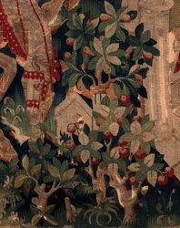 Historia św. Piata i św. Eleutery, scena 8 Szczegół pośrodku po prawej. Scena przyrody, krzaki.