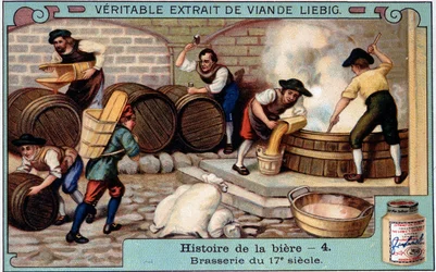 Historia piwa: browar w XVIII wieku - naklejka reklamowa Liebiga