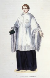 Szpitalnik Zakonu Wojskowo-Zakonnego Ducha Świętego ufundowany przez Henryka III w 1578 r. Rycina z XIX wieku. Prywatne Coll., Mediolan.