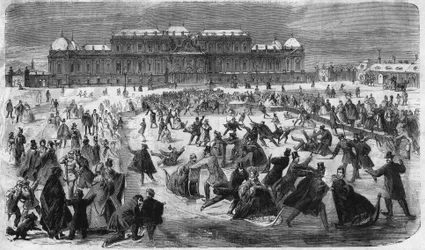 Łyżwiarstwo na placu Belvedere w Wiedniu w 1864 roku.