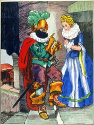Ilustracja do Opowieści niebieskobrodego Perraulta, początek XX wieku (druk)