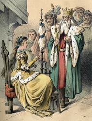 Ilustracja do baśni Franza Hoffmanna „Tales et Fables - Weifshændchen und Breitf¿fschen””. Chromolitografia XIX wieku.