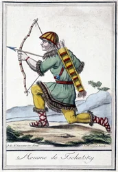 Ilustracja przedstawiająca rosyjskiego myśliwego (Czucki) w XIX wieku.