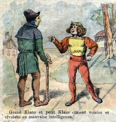 Ilustracja z końca XIX wieku do bajki Hansa Christiana Andersena (1805-1875) „Wielki Mikołaj i Mikołaj” (Klaus).Zbiory prywatne.