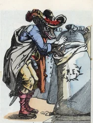 Ilustracja do baśni „Compere le Loup, Maitre Renard, Comere la Chevre et ses petits biquets”” według bajki Jeana de la Fontaine. W „Opowieściach z domu dla najmłodszych””. Anonimowy rycina z XIX wieku.