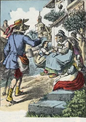 Ilustracja do bajki „Dobra mama owca”. W „Opowieściach z domu dla najmłodszych””. Anonimowy rycina z XIX wieku.