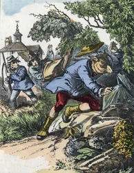 Ilustracja do bajki „Dobra mama owca”. W „Opowieściach z domu dla najmłodszych””. Anonimowy rycina z XIX wieku.
