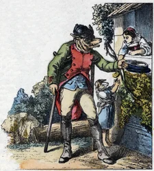 Ilustracja do bajki „Dobra mama owca”. W „Opowieściach z domu dla najmłodszych””. Anonimowy rycina z XIX wieku.