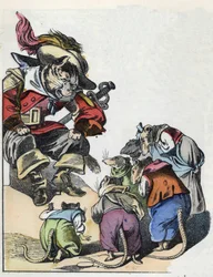 Ilustracja do bajki „Straszny Raminagrobis i myszy”””””””””””””””””””””””””””””””””””””””””””””””””””. W „Opowieściach z domu dla najmłodszych””. Anonimowy rycina z XIX wieku.