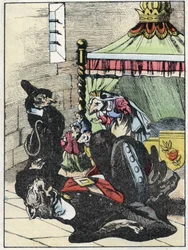 Ilustracja do bajki „Straszny Raminagrobis i myszy”””””””””””””””””””””””””””””””””””””””””””””””””””. W „Opowieściach z domu dla najmłodszych””. Anonimowy rycina z XIX wieku.