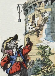 Ilustracja do bajki „Straszny Raminagrobis i myszy”””””””””””””””””””””””””””””””””””””””””””””””””””. W „Opowieściach z domu dla najmłodszych””. Anonimowy rycina z XIX wieku.