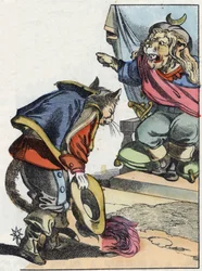 Ilustracja do bajki „Straszny Raminagrobis i myszy”””””””””””””””””””””””””””””””””””””””””””””””””””. W „Opowieściach z domu dla najmłodszych””. Anonimowy rycina z XIX wieku.