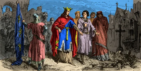 W 1186 Philippe Auguste (1165-1223) nakazał brukować ulice Paryża, Grawerowanie XIX w.