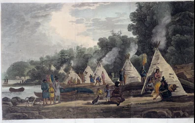 Obóz indiański; w „Podróże po Kanadzie”, George Heriot, wyd. Londyn