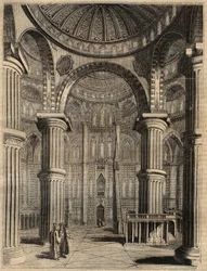 Wnętrze Błękitnego Meczetu, Stambuł, Turcja - 1838 - grawerowanie -