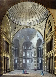 Wnętrze meczetu Hagia Sophia w Konstantynopolu - w „Starym i współczesnym stroju” Ferrario, wyd. Mediolan