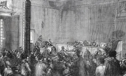 Widok wewnętrzny policji poprawczej, sala VI w Paryżu w XIX wieku - Grawerowanie w „Tableau-de-Paris” autorstwa Edmonda Texiera