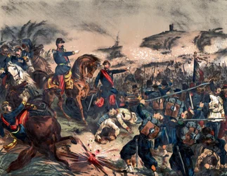 Włoska kampania 1859 lub druga włoska wojna o niepodległość: Napoleon III (1808-1873) w bitwie pod Solferino, 24 czerwca