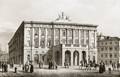 Włochy, Triest, Widok na Teatro Grande, rycina