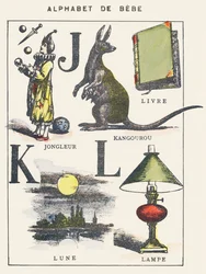 J K L: żongler, kangur, książka, księżyc, lampa