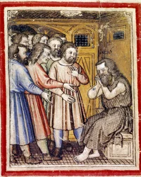 Jakub opłakuje zniknięcie swojego syna Josepha Miniature z Codex 212 (lub Padovan lub Biblii Padwy) 1390-1400 Rovigo, Accademia dei Concordi