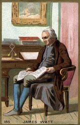 James Watt (1736-1819) w swoim biurze. XIX-wieczna chromolitografia.