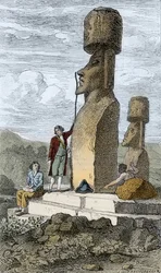 Jean-Francois Galaup, hrabia de La Perouse, angielski nawigator i odkrywca, na Wyspie Wielkanocnej podczas swojej azjatyckiej podróży