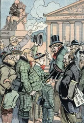 Zjednoczeni Socjaliści Jeana Jauresa sprzeciwiają się ustawie o trzech latach służby wojskowej reprezentowani przez Niemców, czerwiec 1914 r. (Zjednoczeni Socjaliści popierający Niemców pod przywództwem Jeana Jauresa sprzeciwiają się ustawie o trzech latac