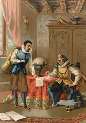 Johannes Kepler (Keppler) (1571 - 1630) z Tycho Brahe (1546-1601), astronomami, Praga 1600 - po Science and its Men Louisa Figuiera, Barcelona 1881
