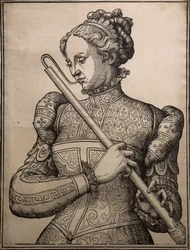 Gracz Douçaine, około 1560 r. (drzeworyt)