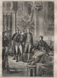Podróż (1798) Frederica Conrada (Konrada) Hornemanna (1772-1801) do Fezzana (Libia): Hornemanna wita Bonaparte w Kairze (Egipt) – ilustracja z „Wielkich marynarzy XVIII wieku””
