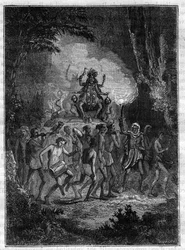 Podróż do Indii Victora Jacquemonta, w latach 1828-1832 procesja bogini Kali (bogini zniszczenia) - Rycina w „”Malownicza historia wielkich wypraw w XIX wieku””. 1877