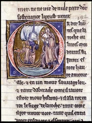 Król Modreius. Rękopis: Conquest of the Saint Gréal, napisany 717 lat po męce naszego Pana. Bibliotheque Municipale de Rennes, ms. 255 (Zbiór powieści Okrągłego Stołu); Paryż