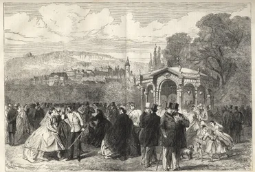 Konversationshaus - Baden Baden (Baden-Baden), Niemcy - Spacer przed domem konwersacji - Widok ogólny Baden-Baden z ogrodów Domu Konwersacji - 1867