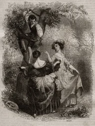 Zbieranie wiśni - ilustracja do spowiedzi” Jean-Jacques (Jean Jacques) Rousseau (1712-1778) - rycina z 1849 r.