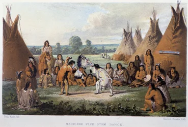 Taniec fajki przeciwko chorobom u Indian Ameryki Północnej - en „Wędrówki artysty wśród Indian Ameryki Północnej”, Paul Kane