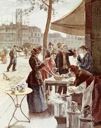 La laitiere, 6 rano w niedzielę rano. Grawerowanie kolorem 14 lipca 1895. Paryż, Musee Carnavalet