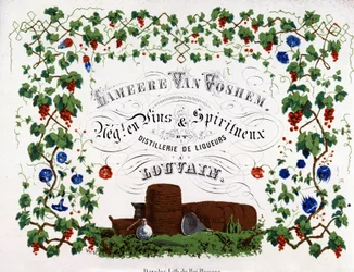 Etykieta Lameere Van Voshem, belgijskiego handlarza winami i alkoholami. 1880.