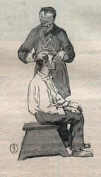 Antropometria sądowa lub bertillonnage, metoda Alphonse Bertillon (1853-1914): pomiar średnicy poprzecznej czaszki - Grawerowanie w „La Science francaise”
