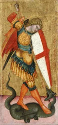 ""The Archangel Saint Michael"" Anonimowy obraz XIV-wieczne Narodowe Muzeum Sztuki Zachodniej, Tokio, Japonia