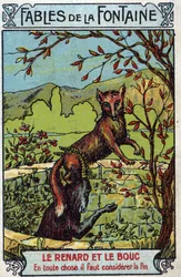 Le Fox et le Bouc - Bajki Jeana de La Fontaine (1621-95) - Chromolitografia z końca XIX wieku Kolekcja prywatna