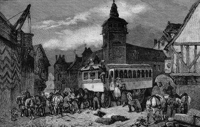 Les Omnibus de Paris w XIX wieku: samochód ma 60 miejsc - grawerunek z 1892 r.